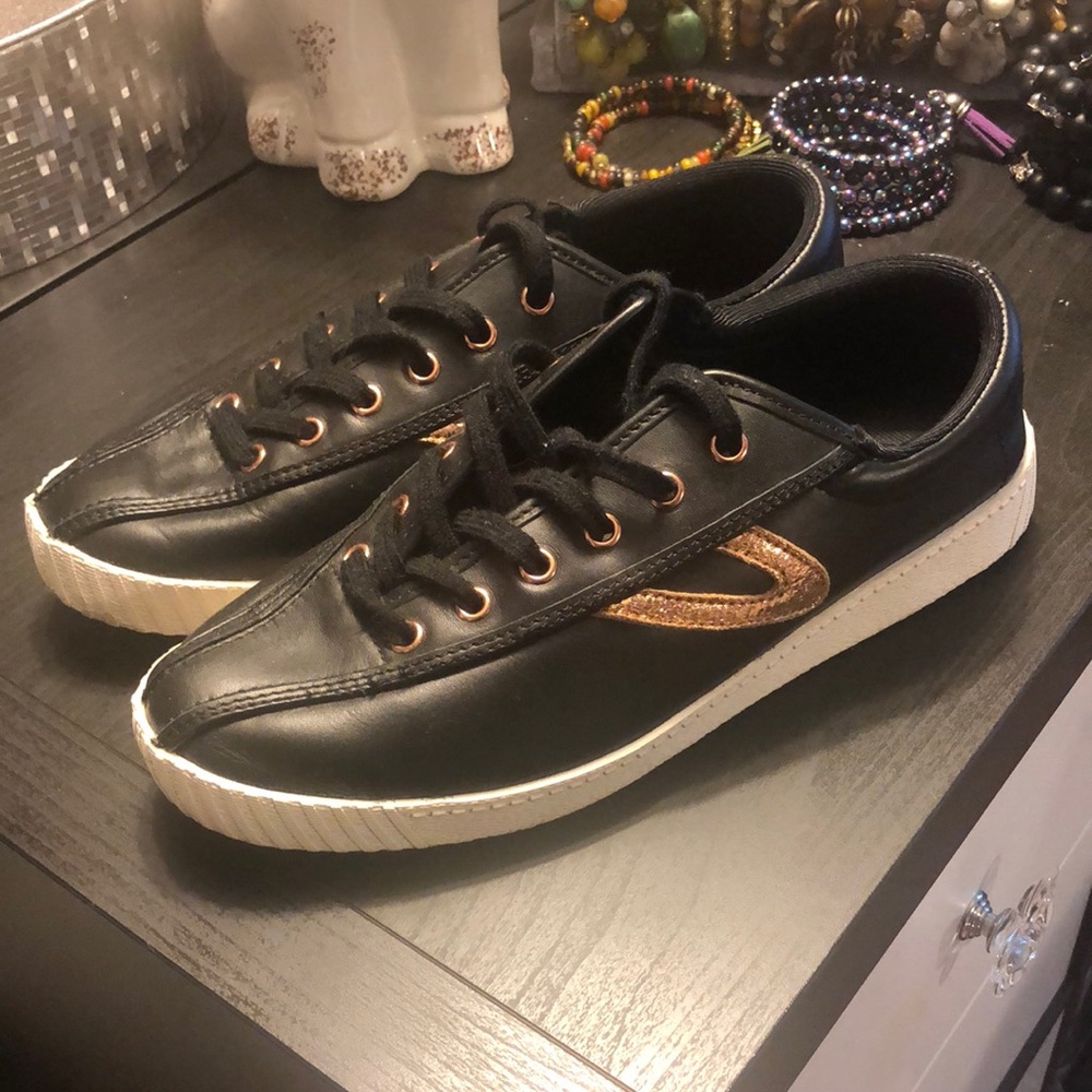 Black and Gold Tretorn Sneakers